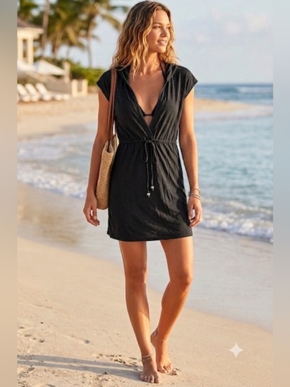 NWT Dotti Women's Small Black Resort Hooded Dress Beach Coverup S Resortwear